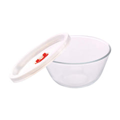 Borosil Basic 500 ML + 1300 ML Mixing Bowl Set with Plastic Lid | Transparent | Set of 2 Pcs