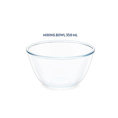 Borosil Basic 350 ML + 500 ML + 900 ML + 1300 ML Mixing Bowl Set with Plastic Lid | Transparent | Set of 4 Pcs