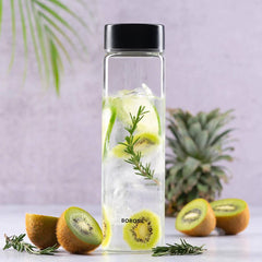Borosil Neo Slim 550 ML Borosilicate Glass Bottle with Stainless Steel Lid | 1 Pc | Silver OR Black Lid