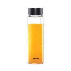 Borosil Neo Slim 550 ML Borosilicate Glass Bottle with Stainless Steel Lid | 1 Pc | Silver OR Black Lid