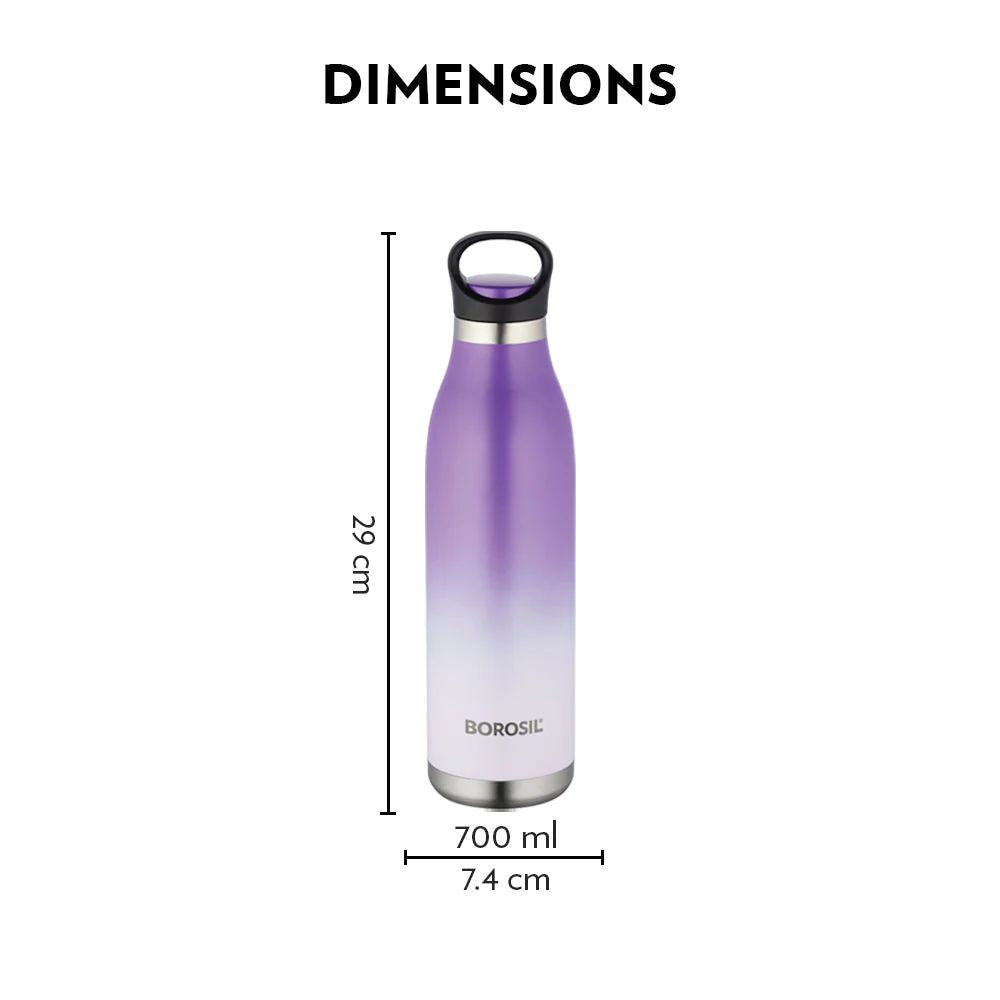 Borosil Stainless Seel Hydra ColourCrush 700 ML Vacuum Insulated Water Bottle | Violet | 1 Pc