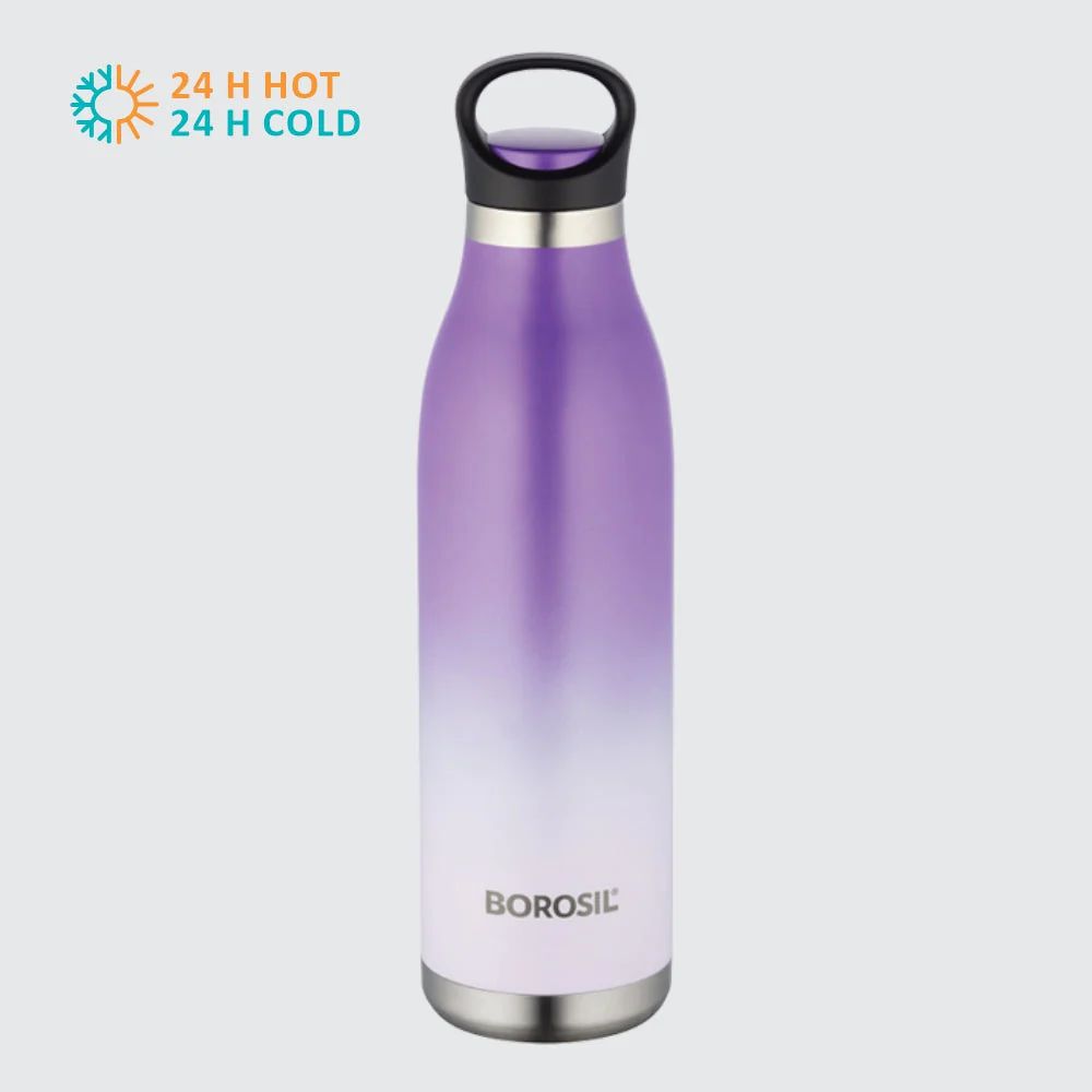 Borosil Stainless Seel Hydra ColourCrush 700 ML Vacuum Insulated Water Bottle | Violet | 1 Pc