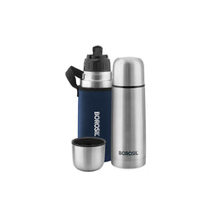 Borosil Stainless Steel Hydra Thermo Vacuum Insulated Flask | Silver & Blue | 1 Pc