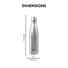 Borosil Stainless Steel Bolt 1000 ML Single Wall Bottle | Silver | 1 Pc