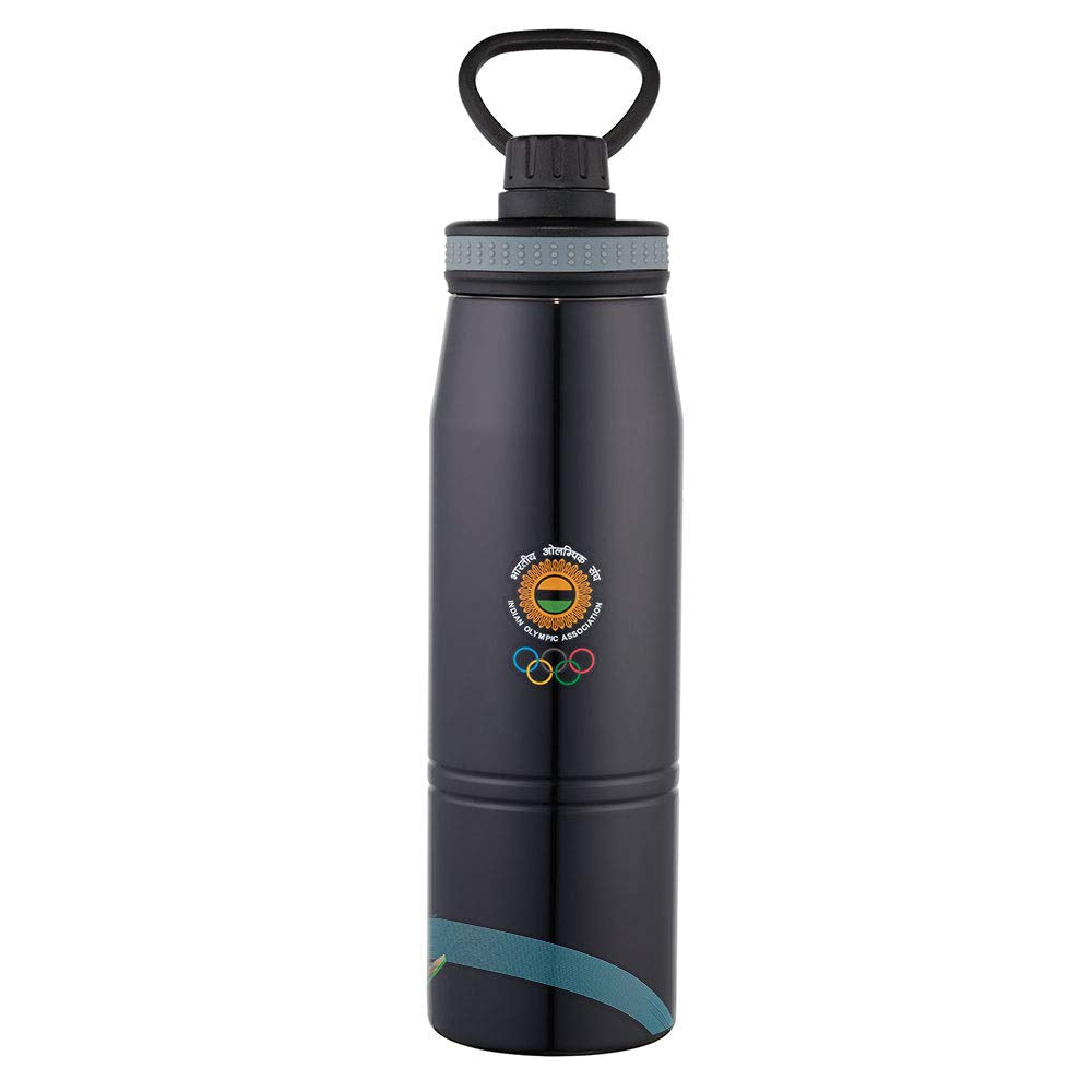 Borosil Stainless Steel Hydra Gosports Football 900 ML Vacuum Insulated Water Bottle | Black | 1 Pc