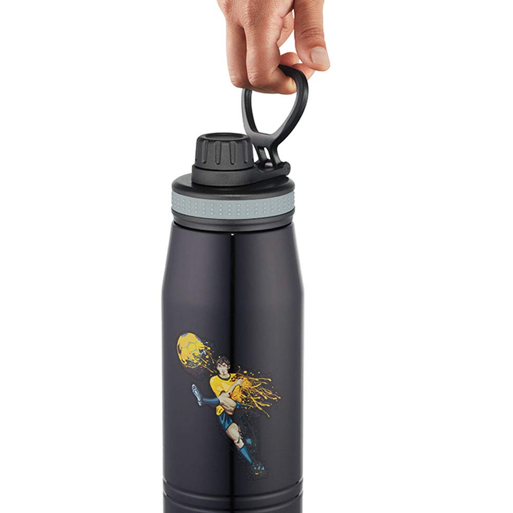 Borosil Stainless Steel Hydra Gosports Football 900 ML Vacuum Insulated Water Bottle | Black | 1 Pc
