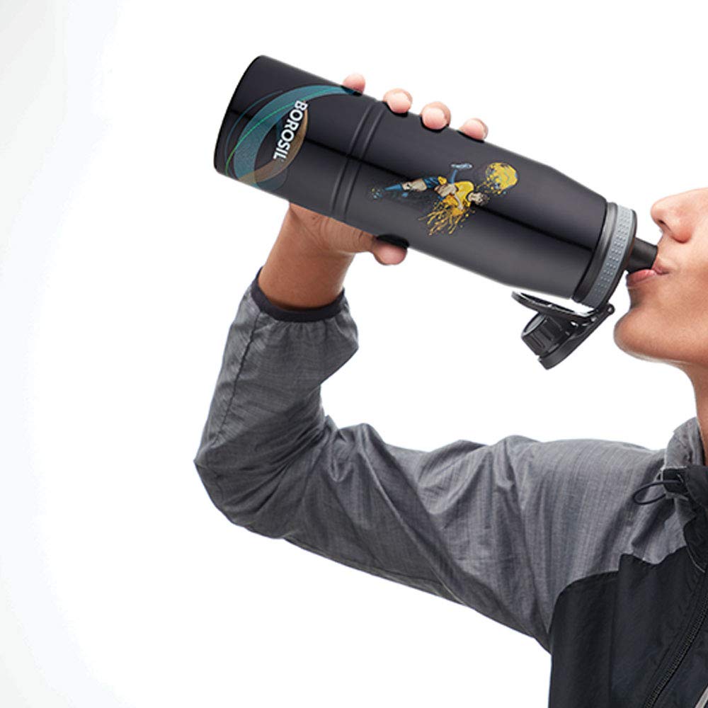 Borosil Stainless Steel Hydra Gosports Football 900 ML Vacuum Insulated Water Bottle | Black | 1 Pc