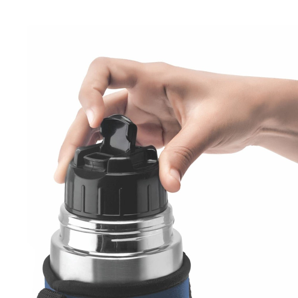 Borosil Stainless Steel Hydra Thermo Vacuum Insulated Flask | Silver & Blue | 1 Pc