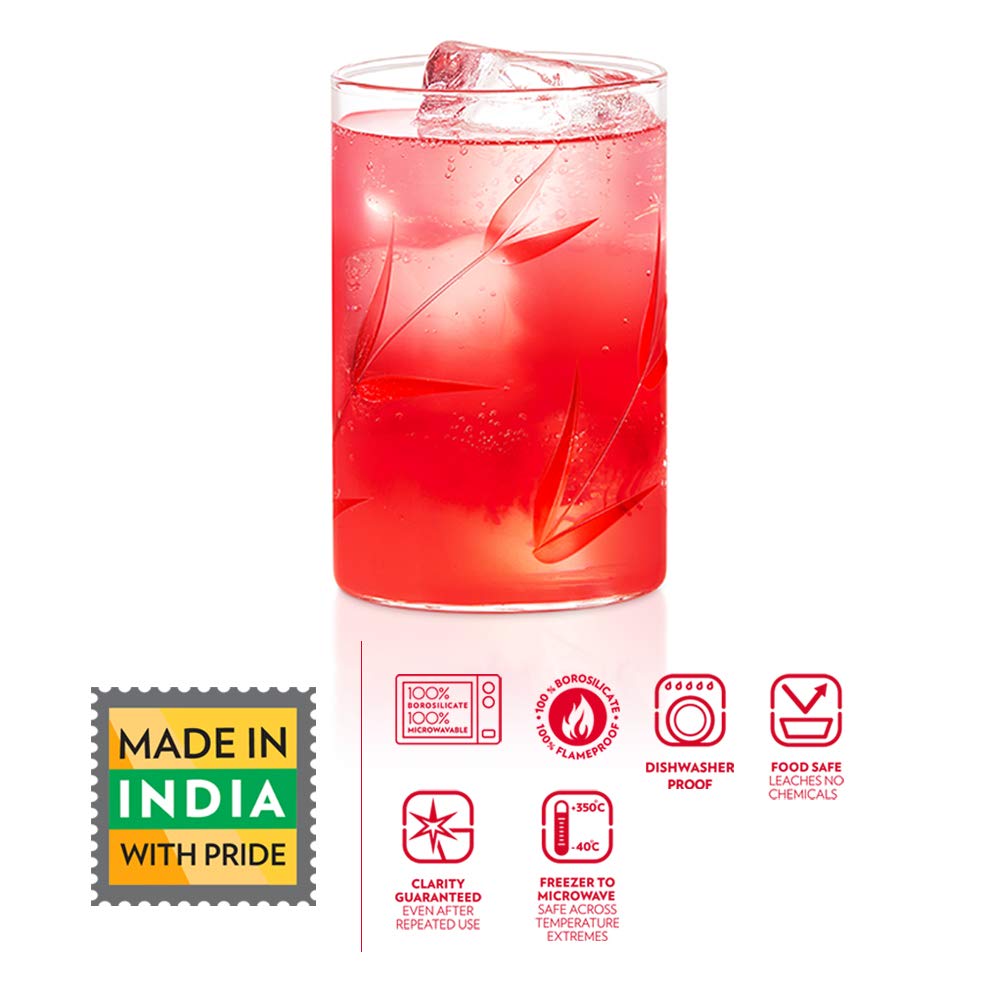 Borosil Bouquet Vision Drinking Glass 295 ml |Transparent | Set of 6 pcs