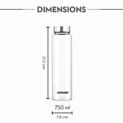 Borosil Crysto Glass 750 ML Bottle with Stainless Steel Lid | Transparent | 1 Pc