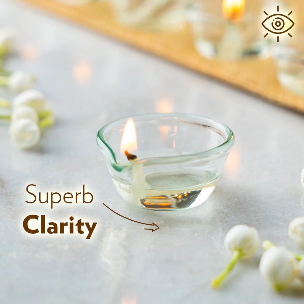 Borosil Small Glass Diya | Transparent | Set of 6 Pcs