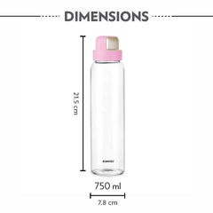 Borosil Crysto 750 ML Glass Bottle with Pink Lid | Transparent | 1 Pc