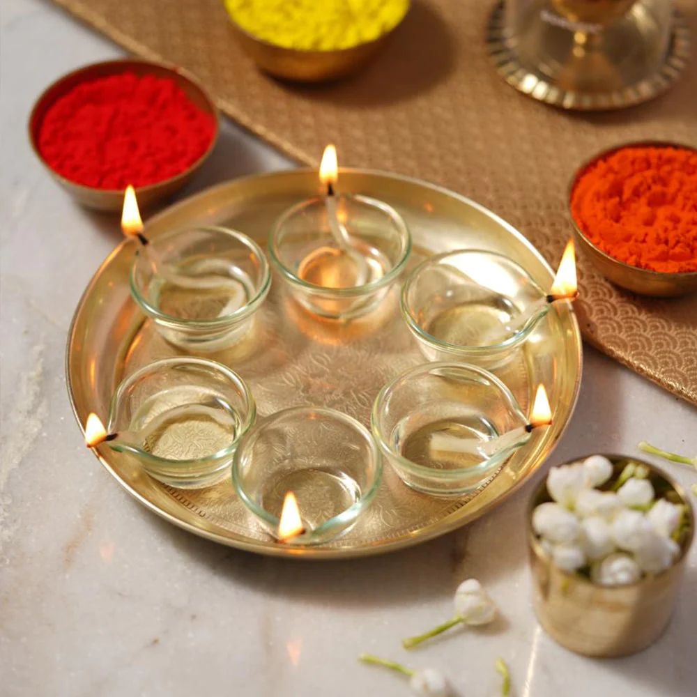 Borosil Small Glass Diya | Transparent | Set of 6 Pcs