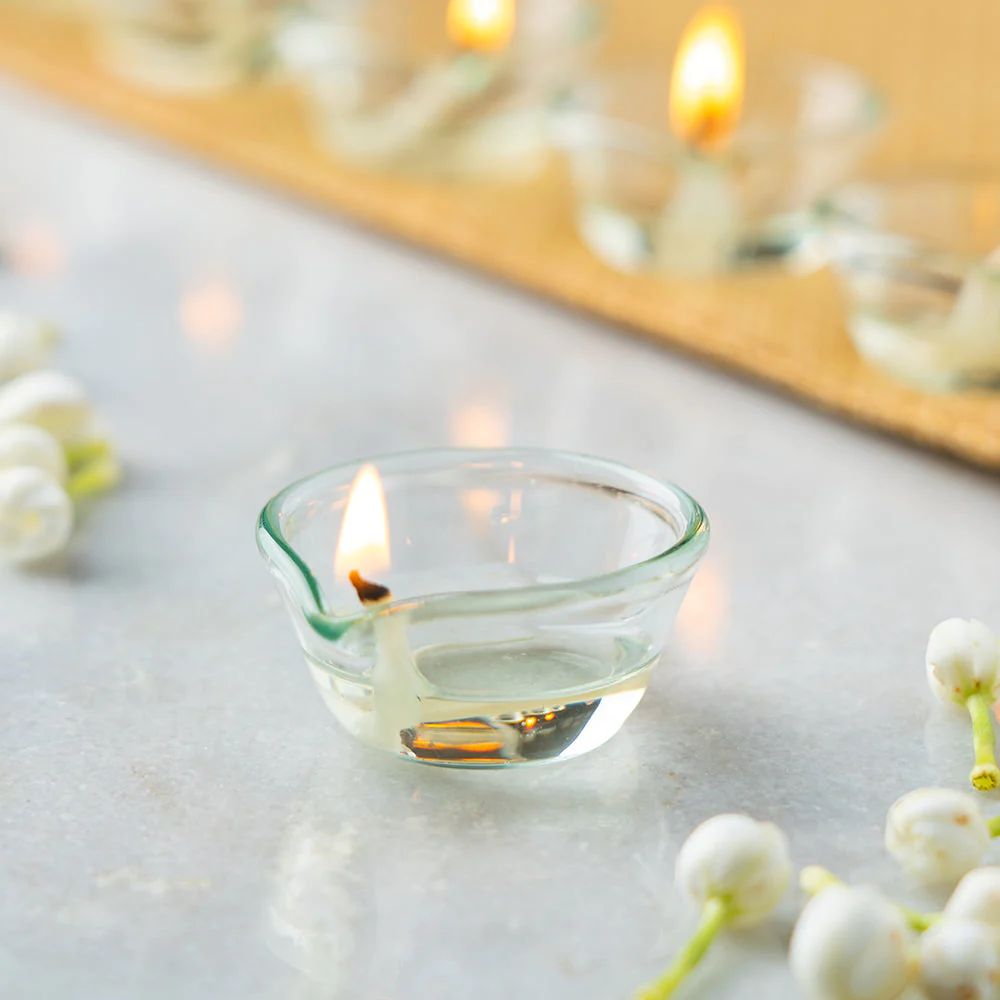 Borosil Small Glass Diya | Transparent | Set of 6 Pcs
