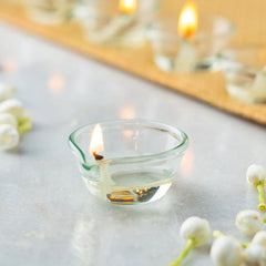 Borosil Small Glass Diya | Transparent | Set of 6 Pcs