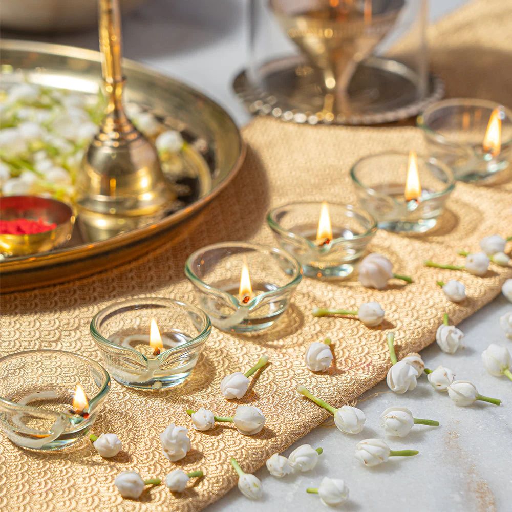 Borosil Small Glass Diya | Transparent | Set of 6 Pcs