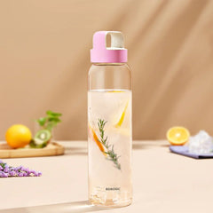 Borosil Crysto 750 ML Glass Bottle with Pink Lid | Transparent | 1 Pc