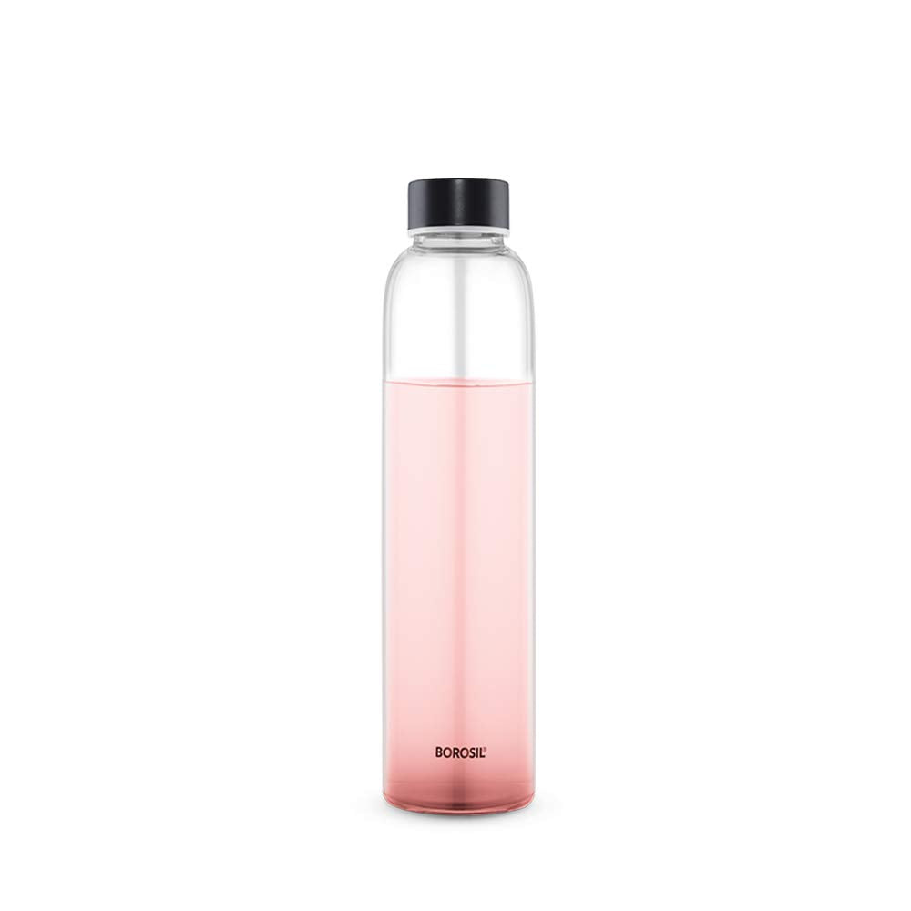 Borosil Crysto 550 ML Slim Glass Bottle with Black Lid | Transparent | 1 Pc