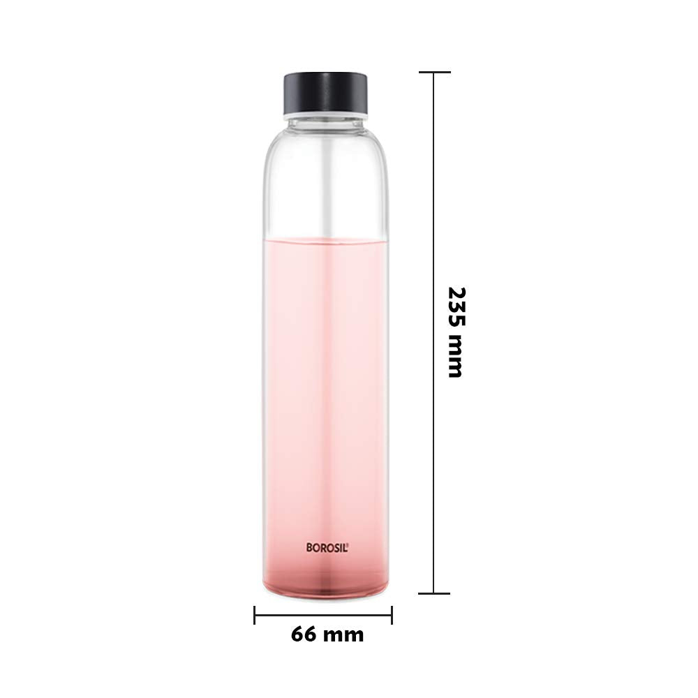 Borosil Crysto 550 ML Slim Glass Bottle with Black Lid | Transparent | 1 Pc