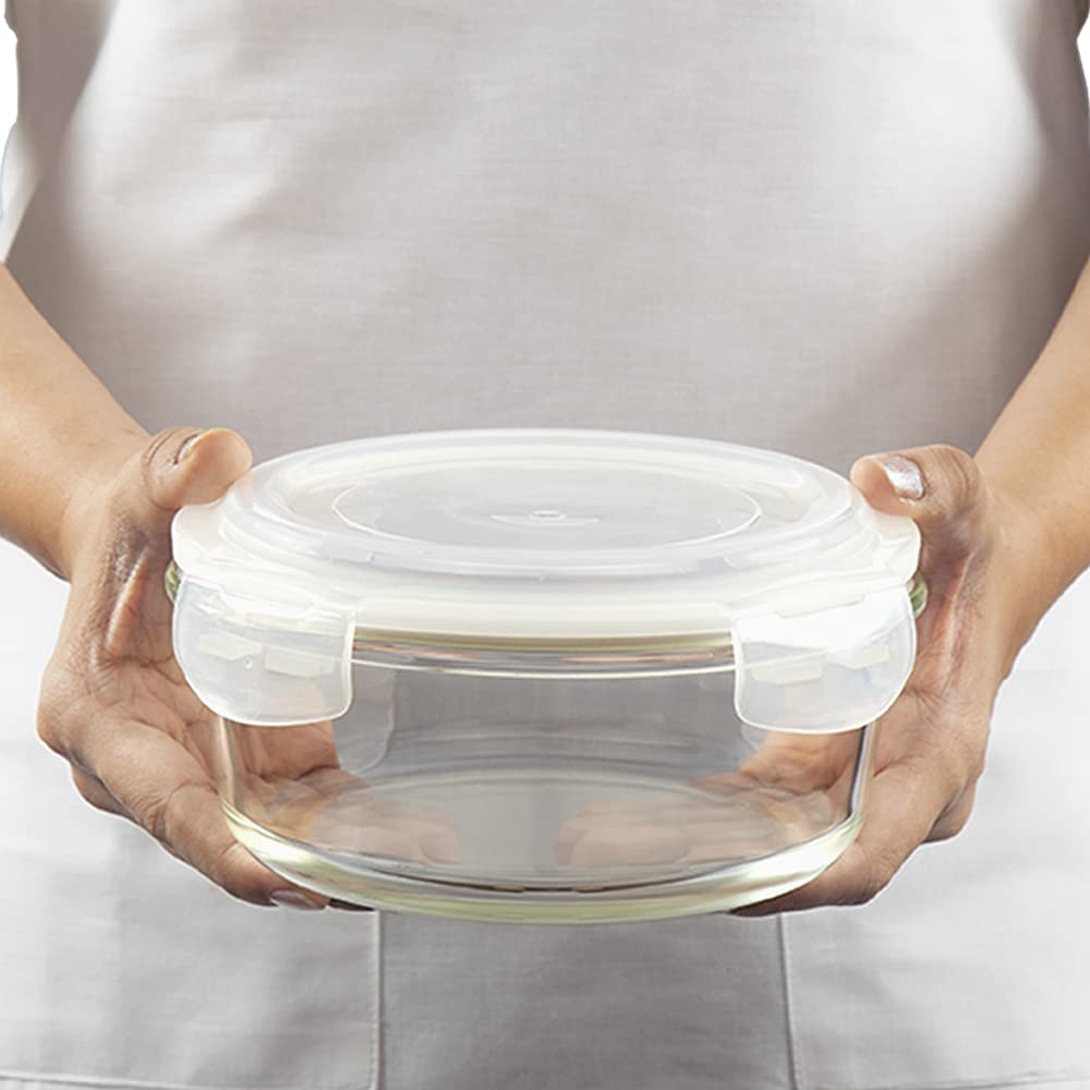 Borosil Klip n Store 400 ML + 620 ML + 950 ML Round Glass Container | Transparent | Set of 3 Pcs