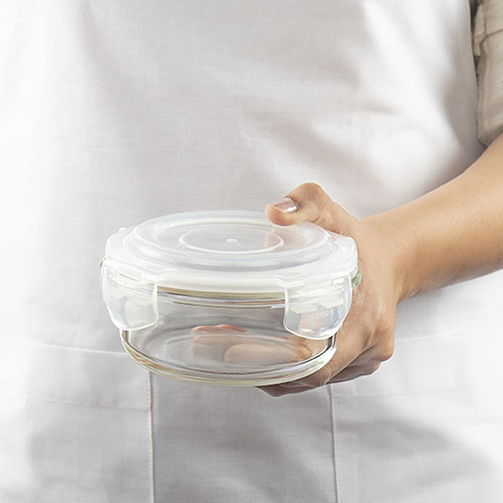 Borosil Klip n Store 400 ML + 620 ML + 950 ML Round Glass Container | Transparent | Set of 3 Pcs