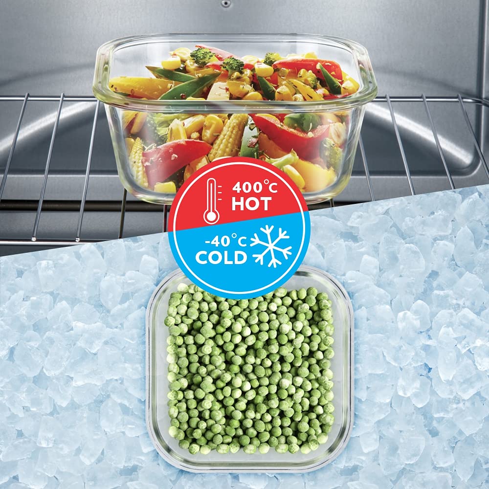 Borosil Klip n Store 320 ML Square Glass Container | Transparent | Set of 2 Pcs