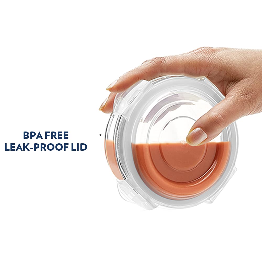 Borosil Klip n Store 620 ML Round Glass Container | Transparent | Set of 2 Pcs