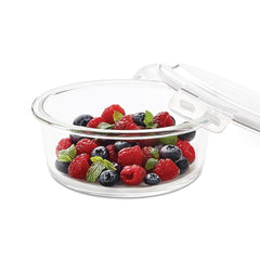 Borosil Klip n Store 620 ML Round Glass Container | Transparent | Set of 2 Pcs