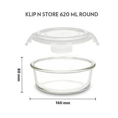 Borosil Klip n Store 620 ML Round Glass Container | Transparent | Set of 2 Pcs