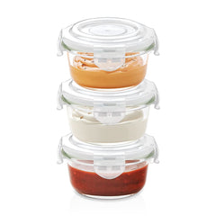 Borosil Klip n Store 240 ML Round Glass Container | Transparent | Set of 3 Pcs