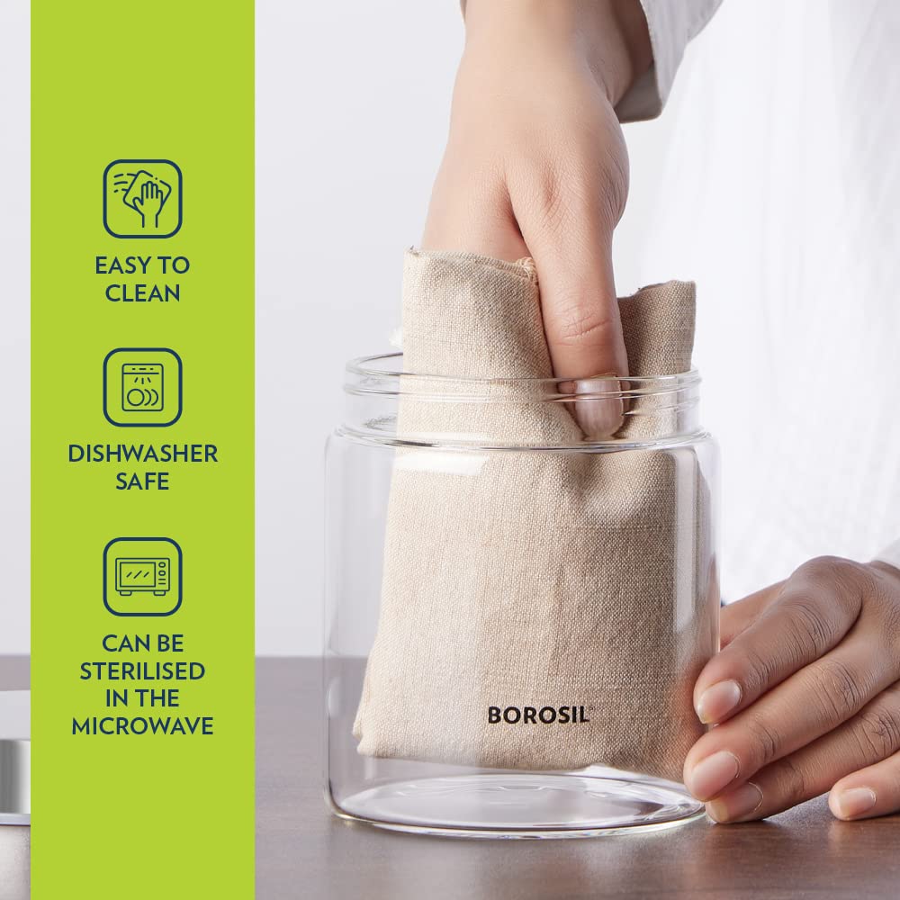 Borosil Endura Storage Glass Jar with SS Lid | Air-Tight Storage Containers For Kitchen | Transparent | 1 Pc