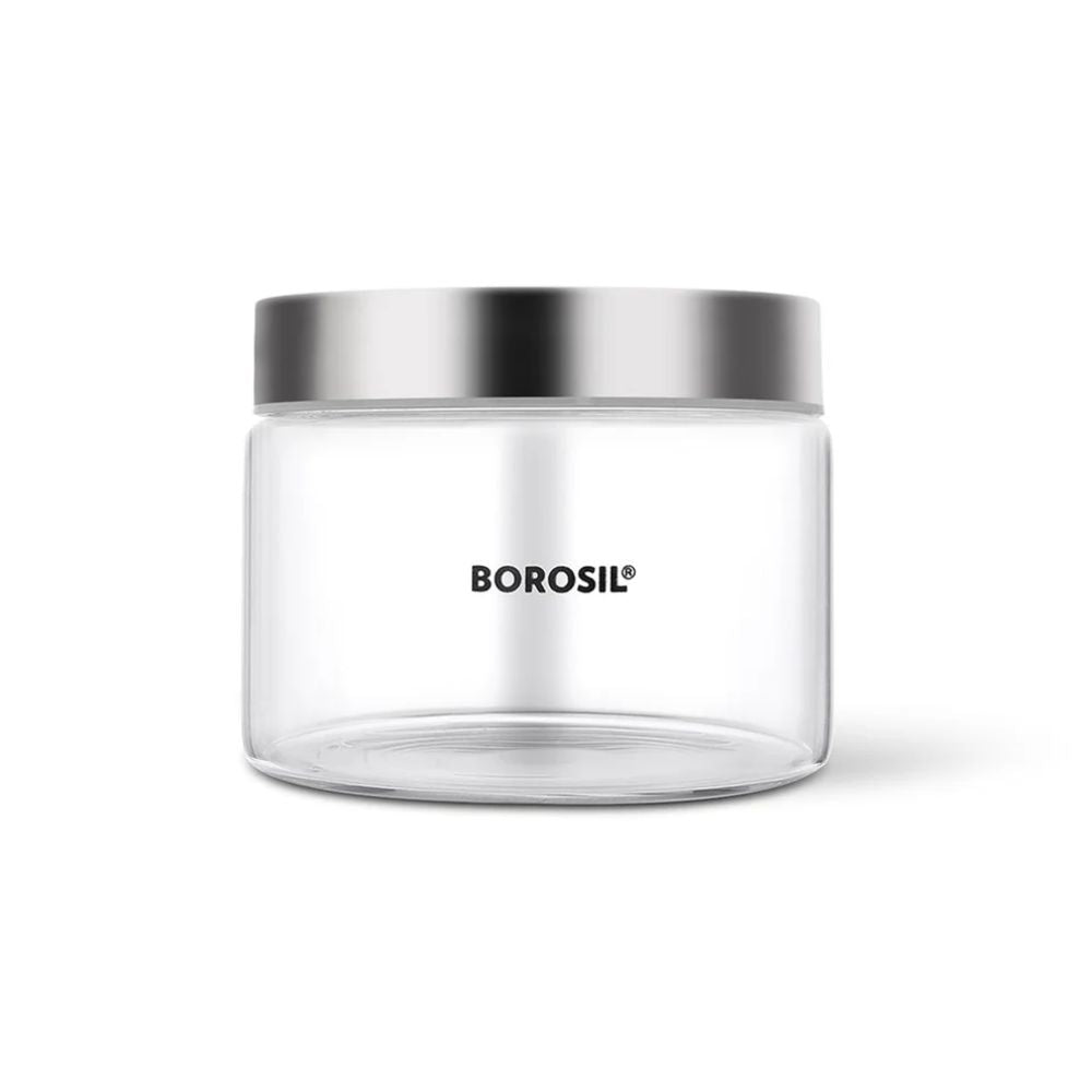 Borosil Endura Storage Glass Jar with SS Lid | Air-Tight Storage Containers For Kitchen | Transparent | 1 Pc