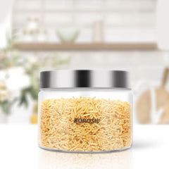 Borosil Endura Storage Glass Jar with SS Lid | Air-Tight Storage Containers For Kitchen | Transparent | 1 Pc