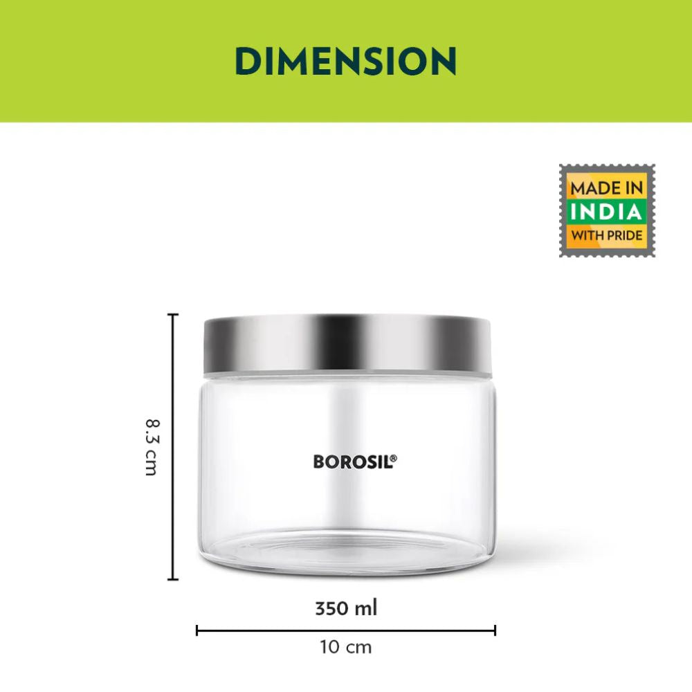 Borosil Endura Storage Glass Jar with SS Lid | Air-Tight Storage Containers For Kitchen | Transparent | 1 Pc