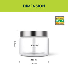 Borosil Endura Storage Glass Jar with SS Lid | Air-Tight Storage Containers For Kitchen | Transparent | 1 Pc