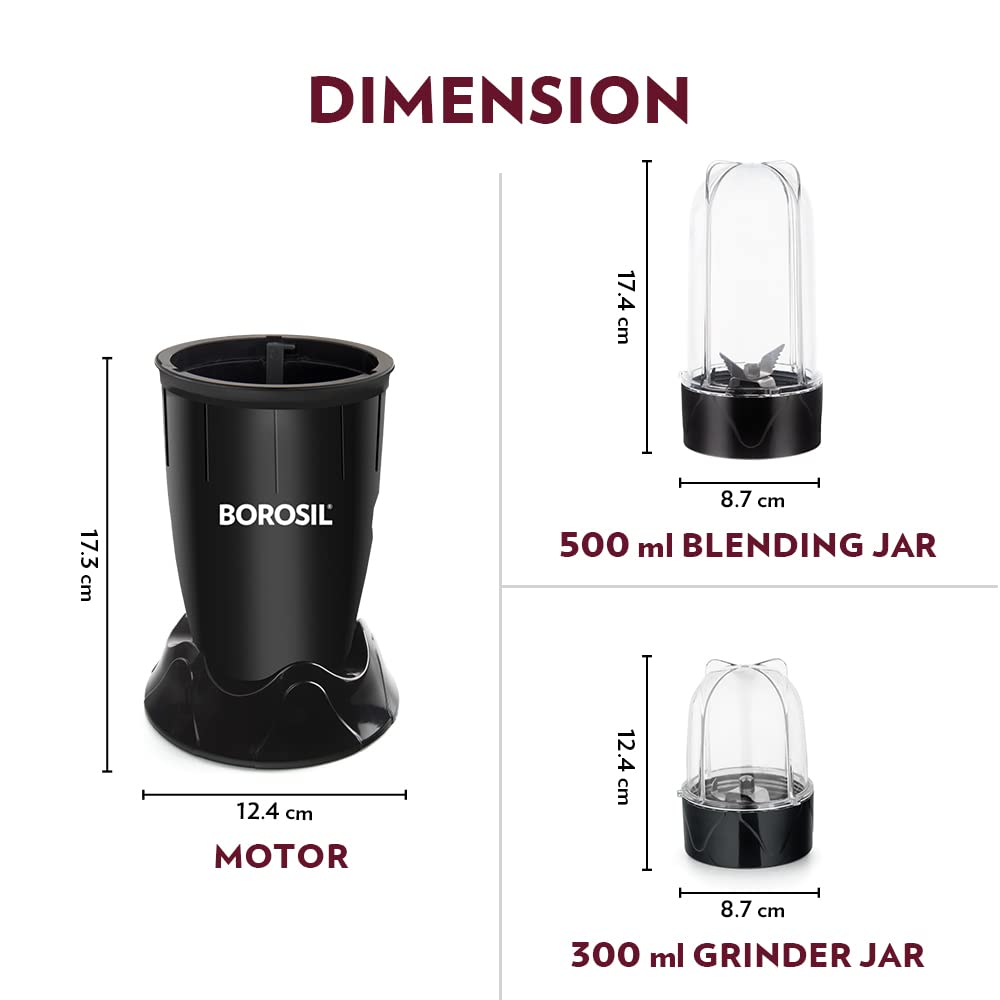 Borosil NutriFresh PB31 400 Watts Portable Mini-Blender Grinder & Smoothie Maker | Black