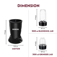 Borosil NutriFresh PB31 400 Watts Portable Mini-Blender Grinder & Smoothie Maker | Black