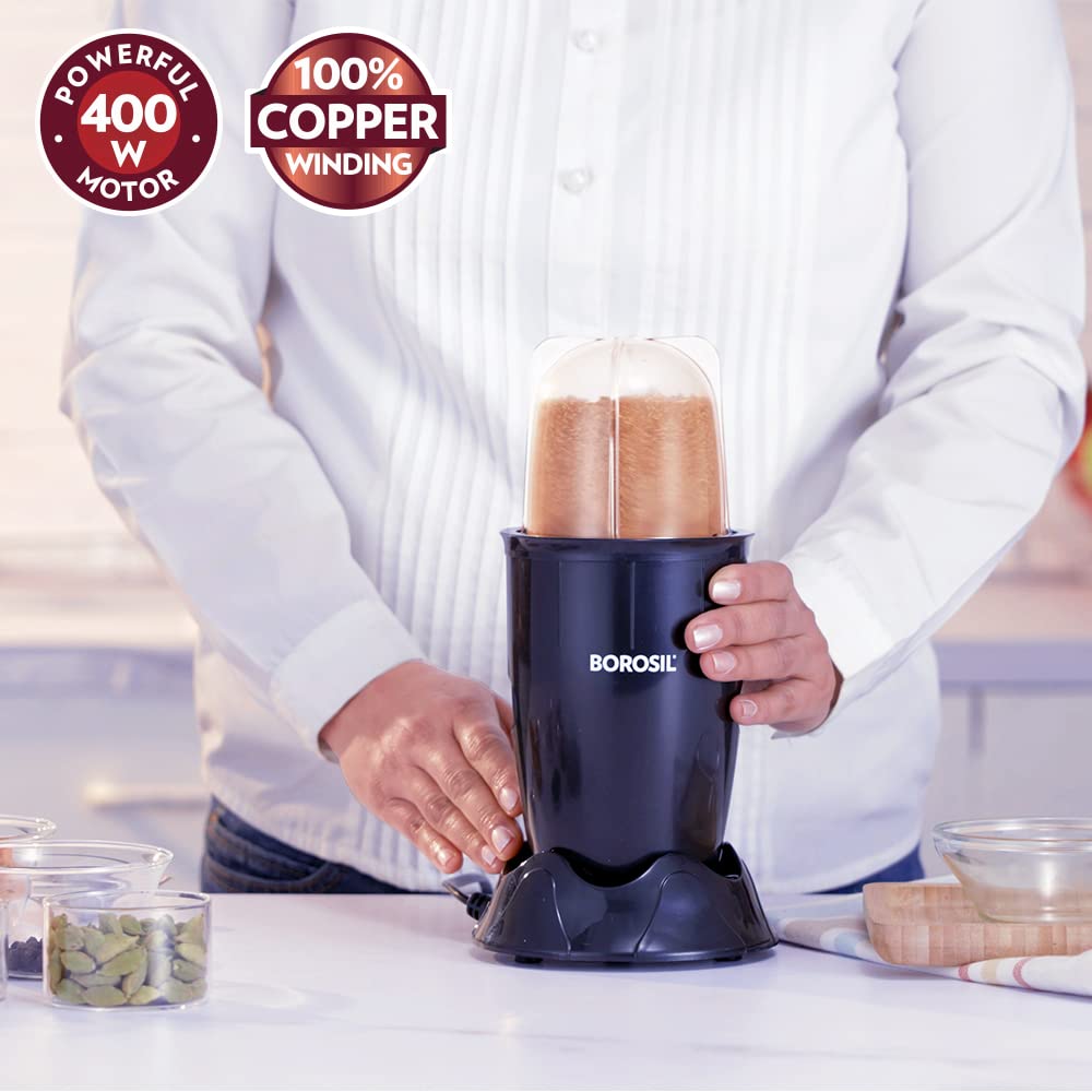 Borosil NutriFresh PB31 400 Watts Portable Mini-Blender Grinder & Smoothie Maker | Black