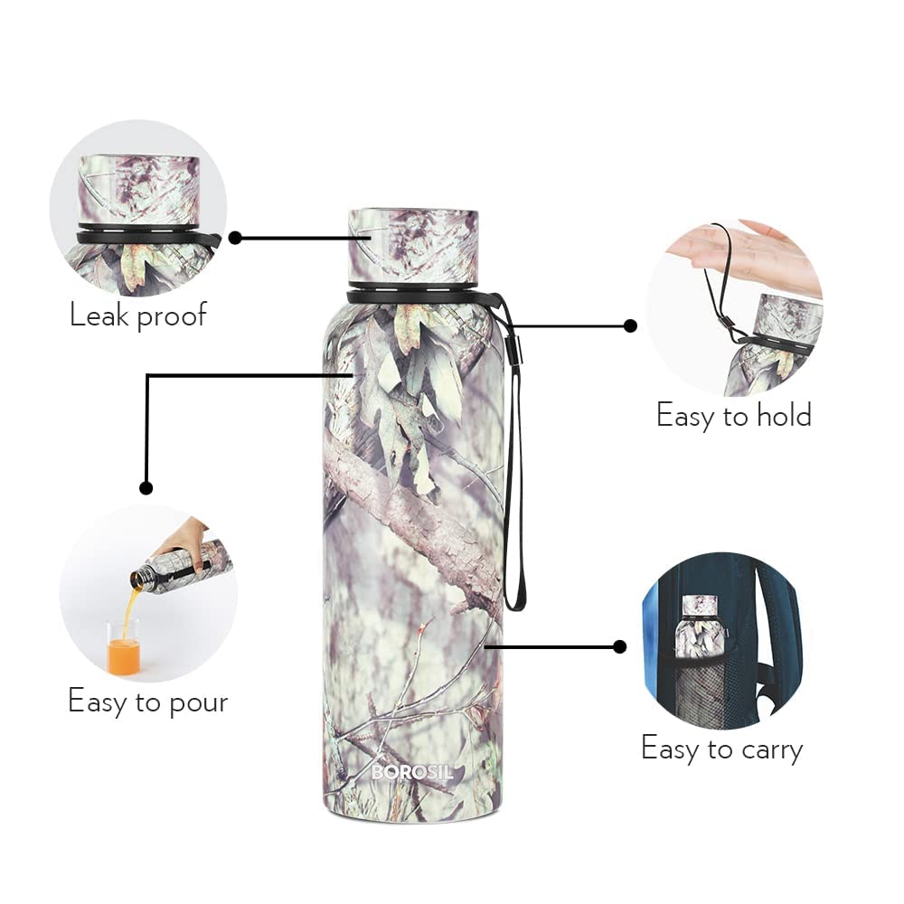 Borosil Trek Slate 700 ML Stainless Steel Water Bottle | 1 Pc