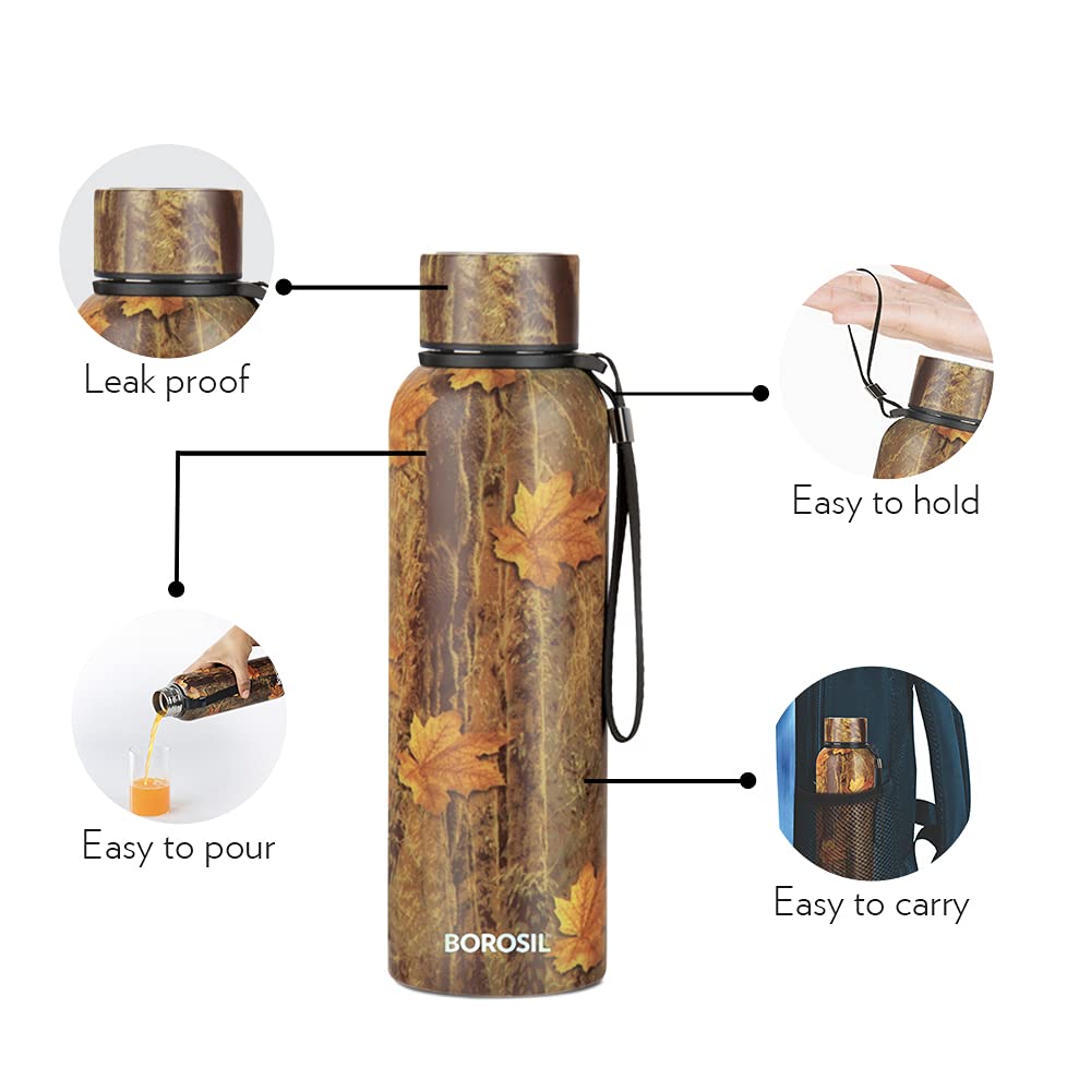 Borosil Trek Maple 700 ML Stainless Steel Water Bottle | 1 Pc