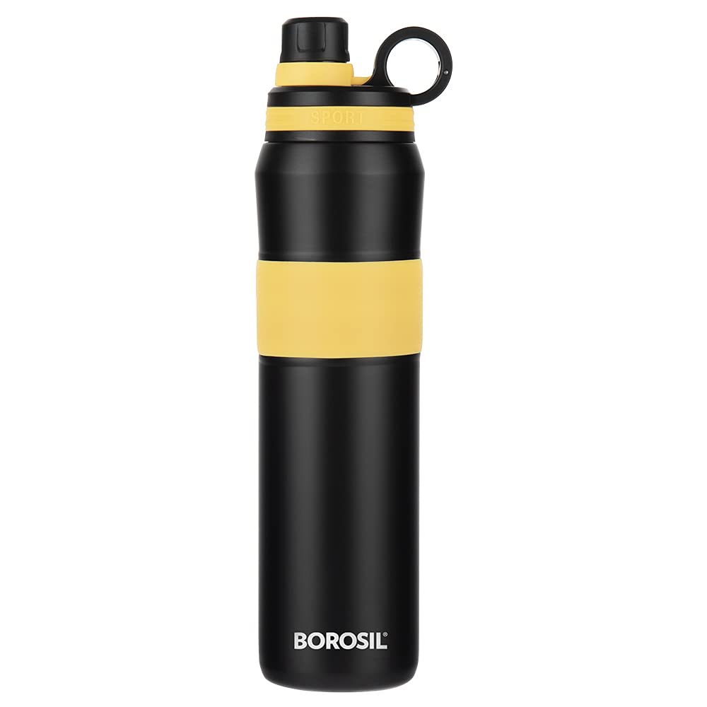 Borosil Stainless Steel Hydra Thirst Burst Sunflower 800 ML Vacuum Insulated Flask Bottle | Black & Yellow | 1 Pc