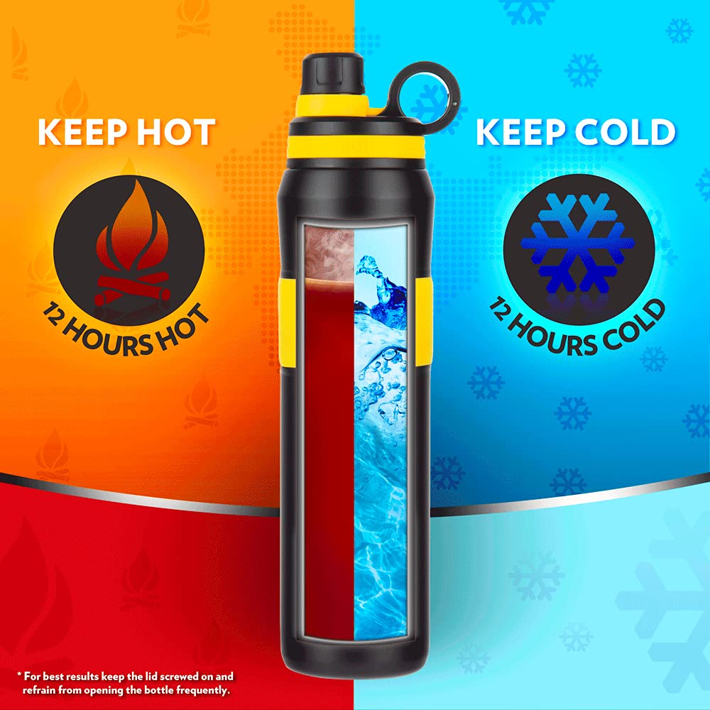 Borosil Stainless Steel Hydra Thirst Burst Sunflower 800 ML Vacuum Insulated Flask Bottle | Black & Yellow | 1 Pc
