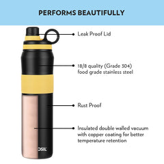 Borosil Stainless Steel Hydra Thirst Burst Sunflower 800 ML Vacuum Insulated Flask Bottle | Black & Yellow | 1 Pc