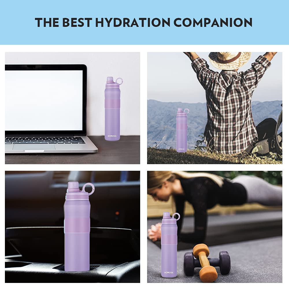 Borosil Stainless Steel Hydra Thirst Burst Lavender 800 ML Vacuum Insulated Flask Bottle | Lavender | 1 Pc