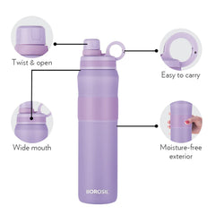 Borosil Stainless Steel Hydra Thirst Burst Lavender 800 ML Vacuum Insulated Flask Bottle | Lavender | 1 Pc