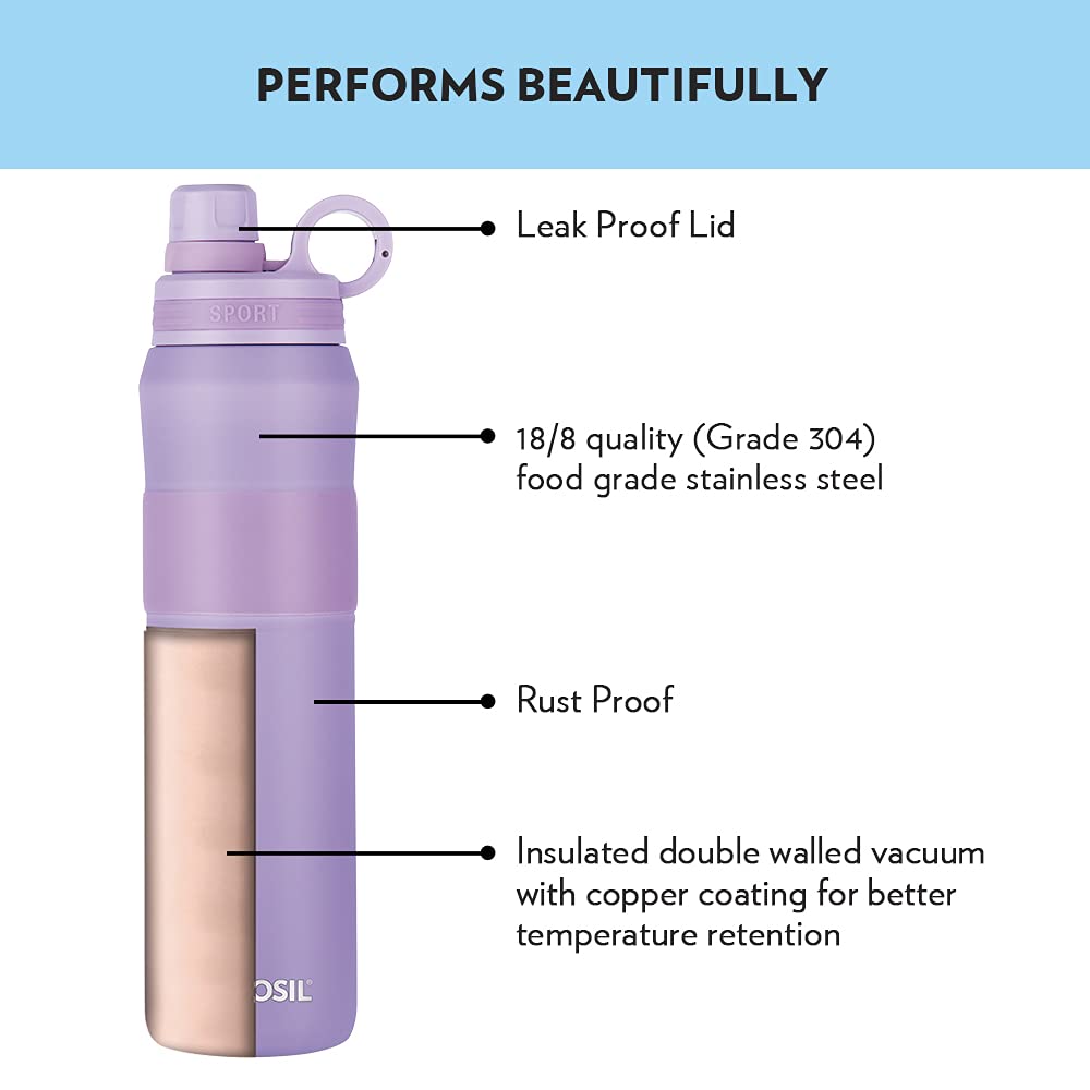 Borosil Stainless Steel Hydra Thirst Burst Lavender 800 ML Vacuum Insulated Flask Bottle | Lavender | 1 Pc