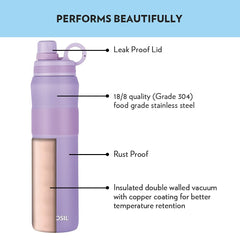 Borosil Stainless Steel Hydra Thirst Burst Lavender 800 ML Vacuum Insulated Flask Bottle | Lavender | 1 Pc