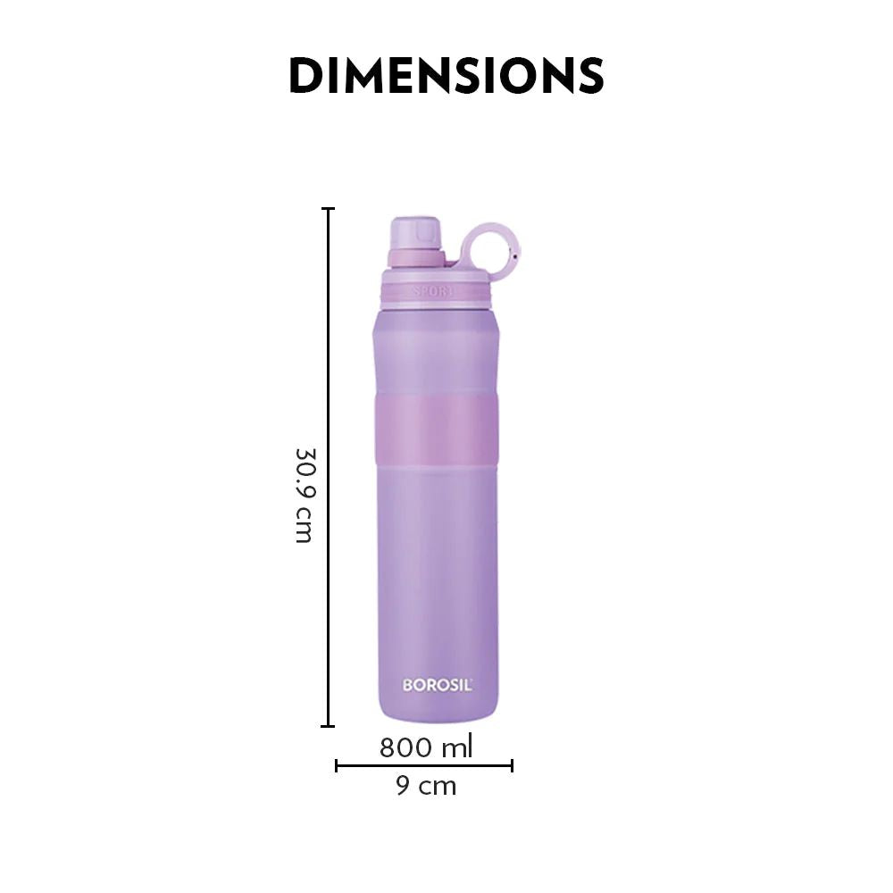 Borosil Stainless Steel Hydra Thirst Burst Lavender 800 ML Vacuum Insulated Flask Bottle | Lavender | 1 Pc