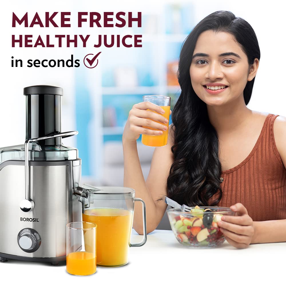 Borosil Primus Plus 800 Watts Centrifugal Juicer | Silver & Black