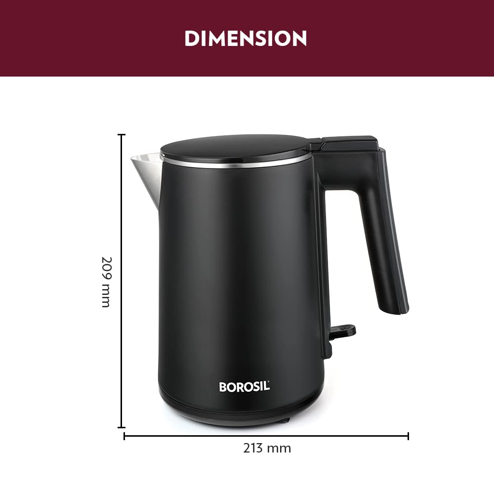 Borosil Cooltouch 1 Litre 1200 Watts Electric Kettle | Black